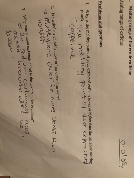 Solved Melting Range Of The Crude Caffeine Melting Range Chegg Com