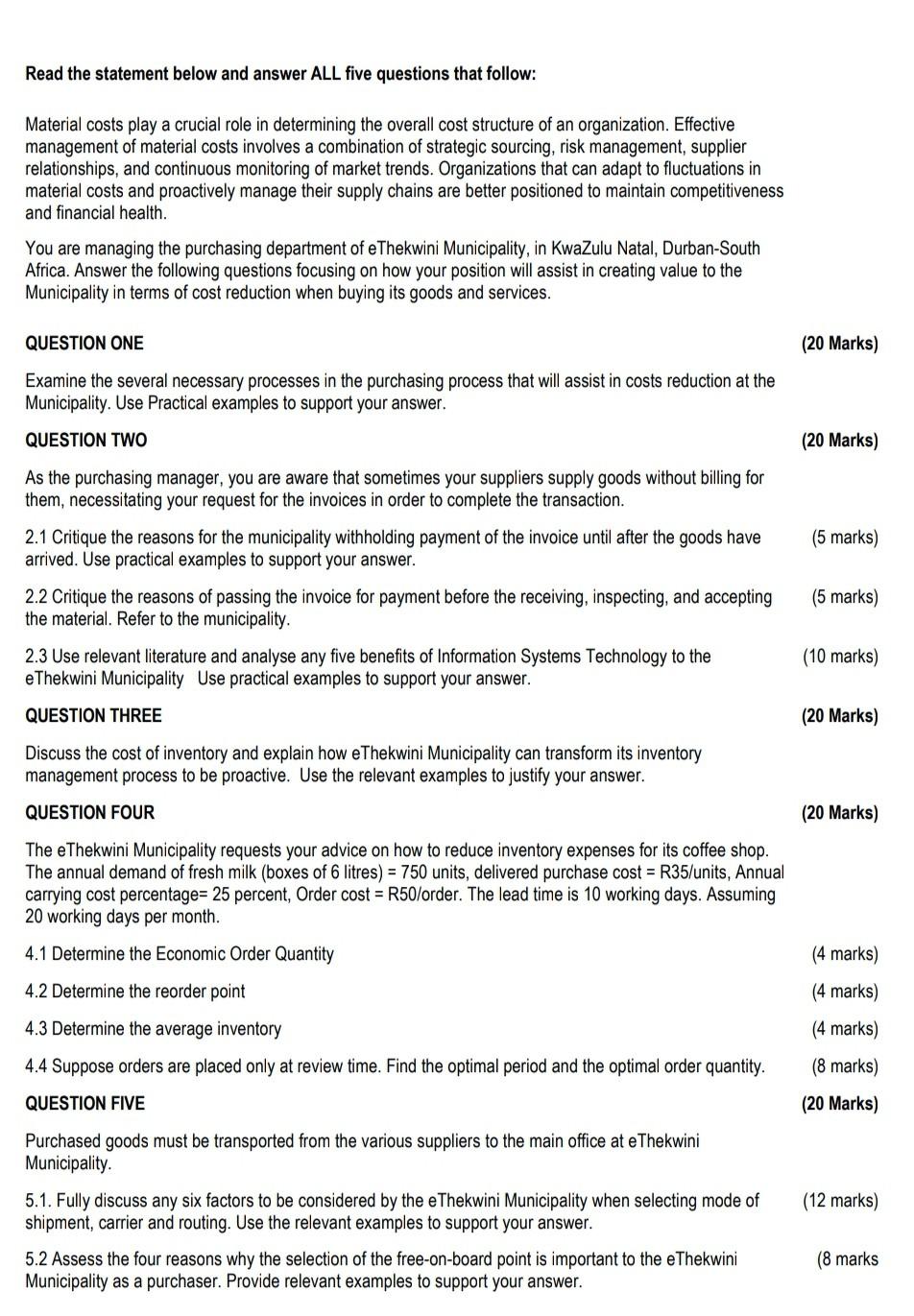 Read the statement below and answer ALL five | Chegg.com