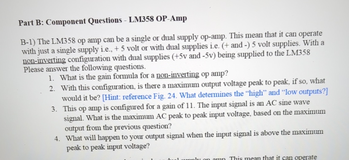 Solved Part B Component Questions ﻿LM358 ﻿OPAmpB1) ﻿The
