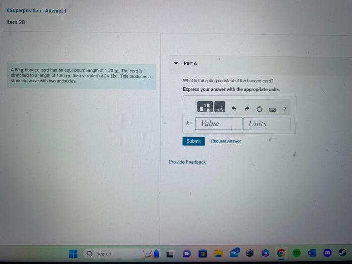 Solved A 60 ig bungee cord has an equilibrium length of 1.20