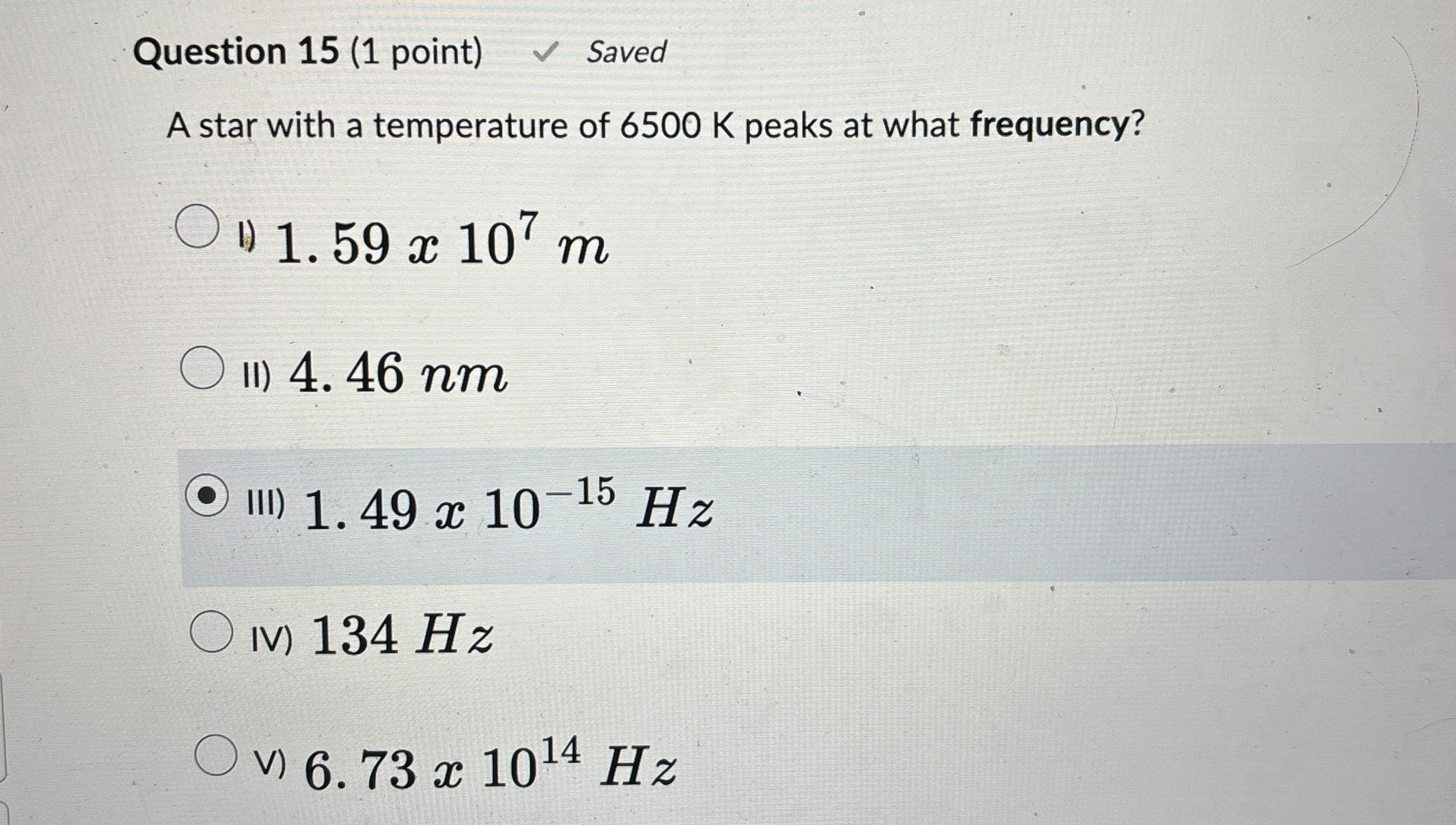 Solved Question 15 (1 ﻿point) ﻿SavedA star with a | Chegg.com