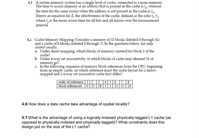 Solved 4.1 A certain memory system has a single level of | Chegg.com