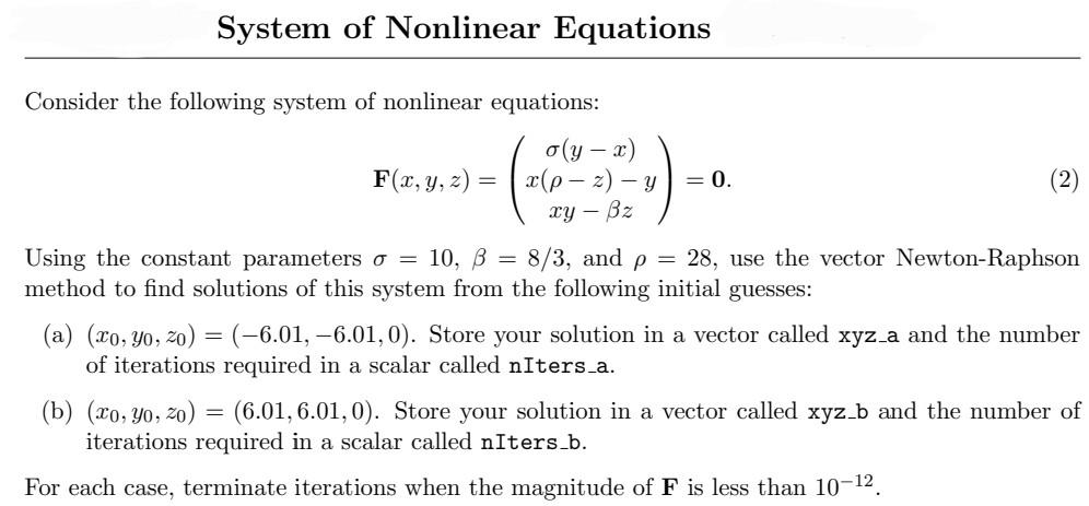 Solved Consider The Following System Of Nonlinear Equations: | Chegg.com