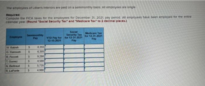 The Employees Of Lillian s Interiors Are Paid On A Chegg