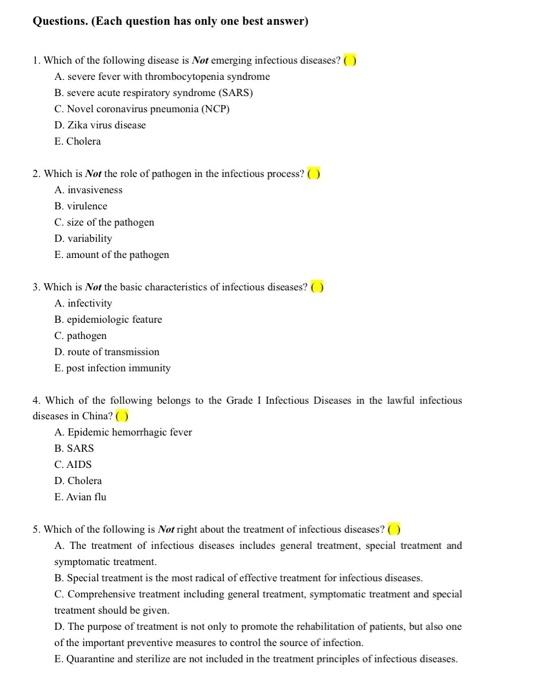 Solved Questions. (Each question has only one best answer) | Chegg.com