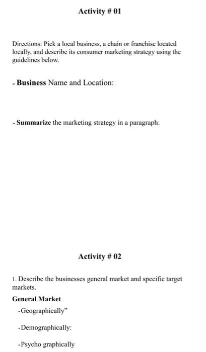 Solved Directions: Pick a local business, a chain or | Chegg.com