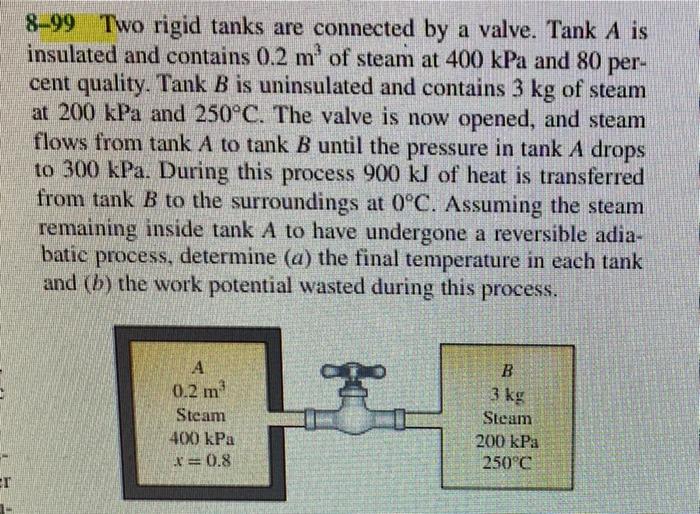 Solved 8–99 Two rigid tanks are connected by a valve. Tank A | Chegg.com