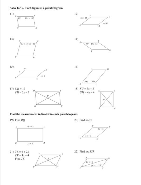 Solved Solve For X. Each Figure Is A Parallelogram. 12) SOY | Chegg.com