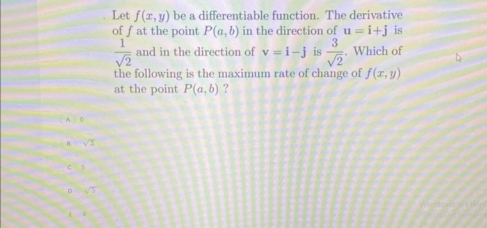 Solved Let f(x,y) be a differentiable function. The | Chegg.com