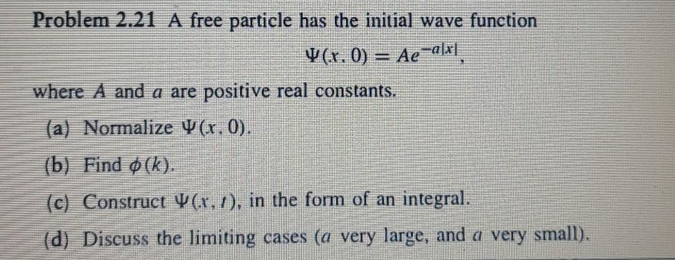 Solved Problem 2 21 A Free Particle Has The Initial Wave Chegg Com