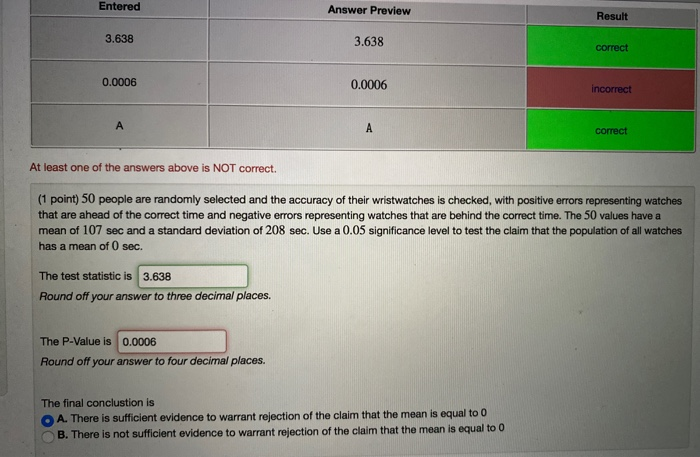 Solved (1 point) The one-sample t statistic for a test of | Chegg.com
