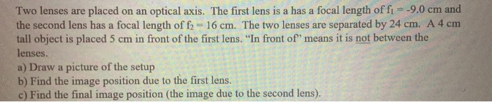 Solved Two lenses are placed on an optical axis. The first | Chegg.com