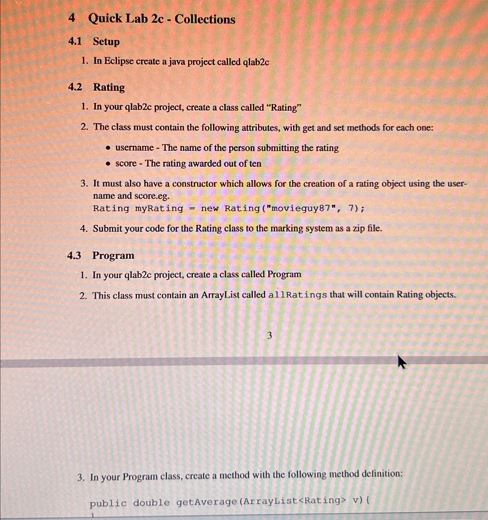 Solved 4 ﻿Quick Lab 2c - ﻿Collections4.1 ﻿SetupIn Eclipse | Chegg.com