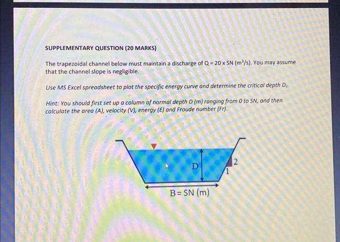 Solved The trapezoidal channel below must maintain a | Chegg.com