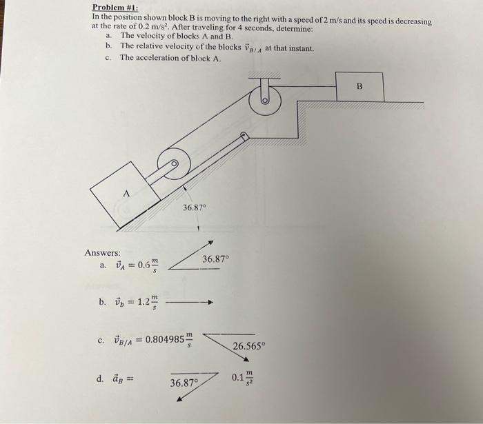 Solved Problem \#1: In The Position Shown Block B Is Moving | Chegg.com