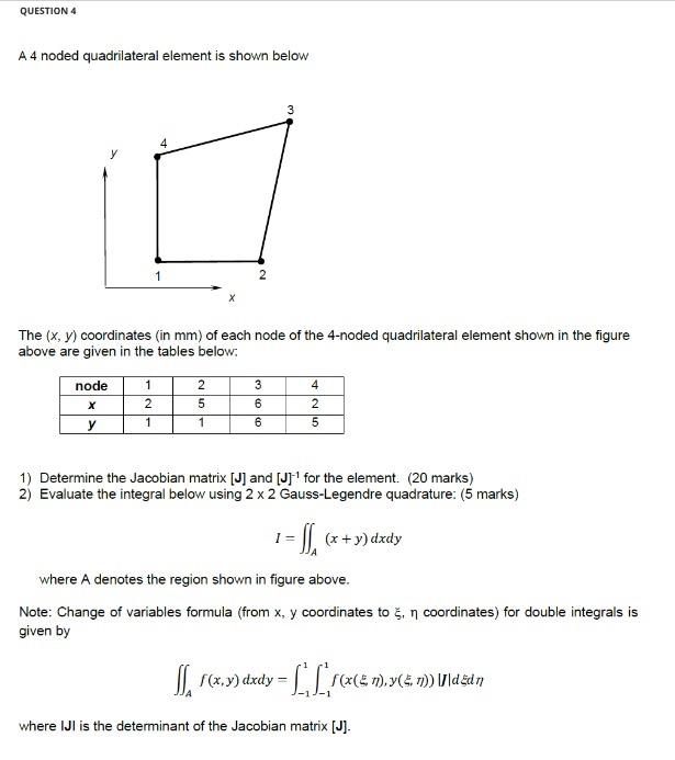 Solved A 4 noded quadrilateral element is shown below The | Chegg.com