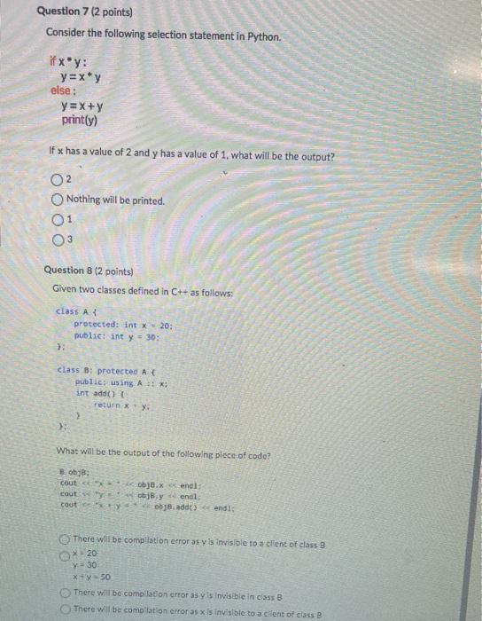 Solved Consider the following selection statement in Python. | Chegg.com