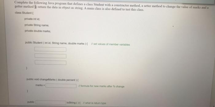 Solved Complete the following Java program that defines a | Chegg.com