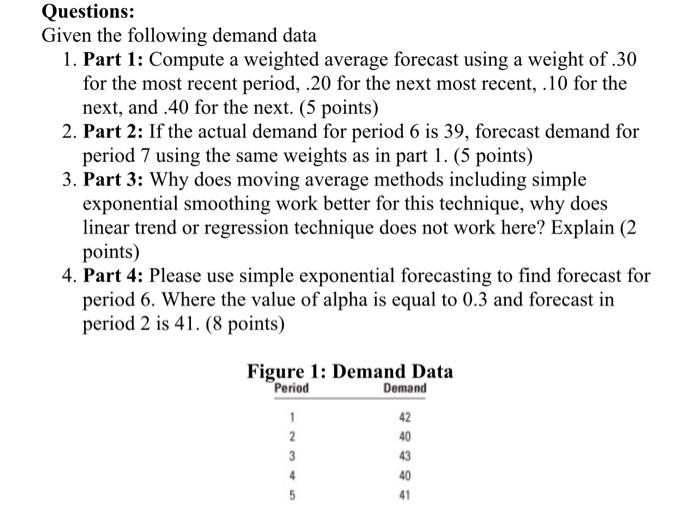 Solved Given the following demand data 1. Part 1: Compute a | Chegg.com