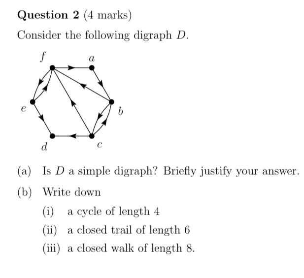 Digraph Question General Math Solved Question 2 (4 marks) Consider the following digraph | Chegg.com