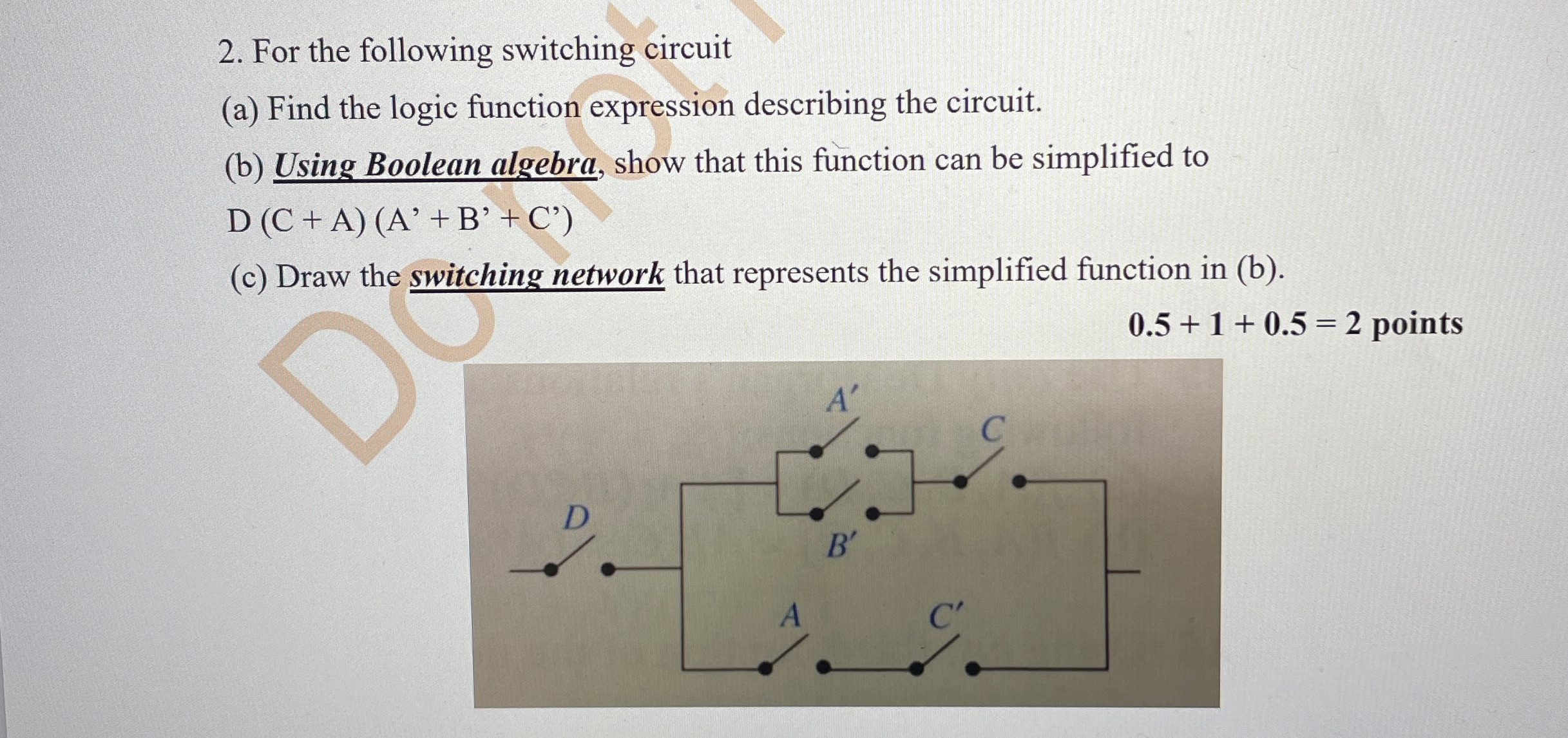 Solved For the following switching circuit(a) ﻿Find the