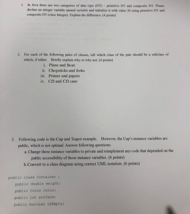 Solved 1. In Java there are two categories of data type DD | Chegg.com
