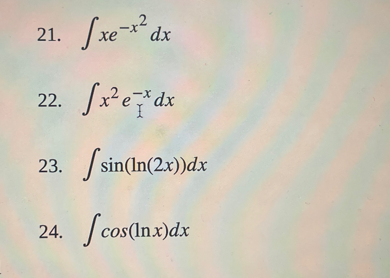 solved-xe-x2dx-x2ex-xdx-sin-ln-2x-dx-cos-lnx-dx-chegg