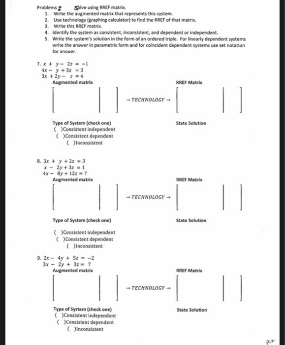 Solved Problems Solve using RREF matrix 1. Write the | Chegg.com