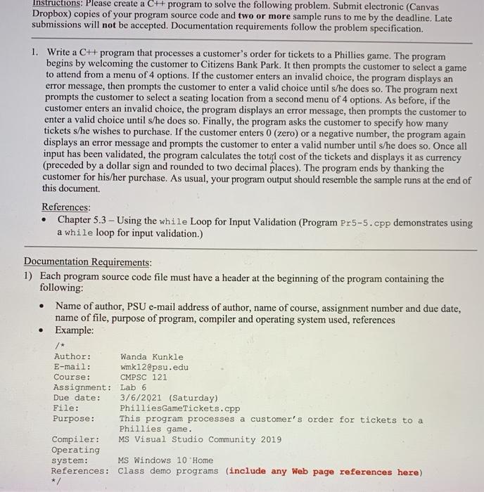 Solved Instructions: Please create a C+ program to solve the | Chegg.com