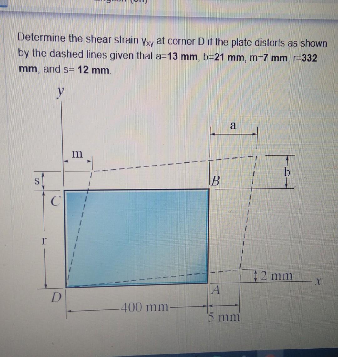 Solved Determine The Shear Strain Yxy At Corner D If The | Chegg.com