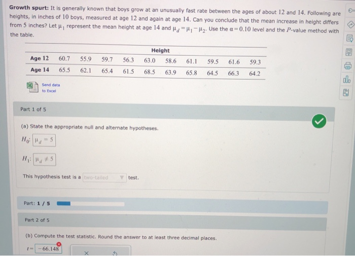 Solved Growth spurt It is generally known that boys grow at