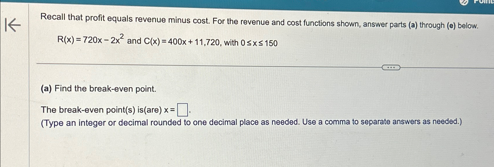 Solved Recall that profit equals revenue minus cost. For the | Chegg.com