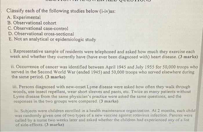 Solved Classify each of the following studies below | Chegg.com