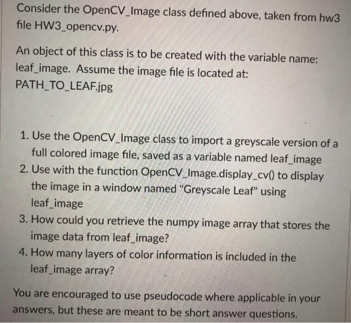 Consider The OpenCV_Image Class Defined Above, Taken | Chegg.com