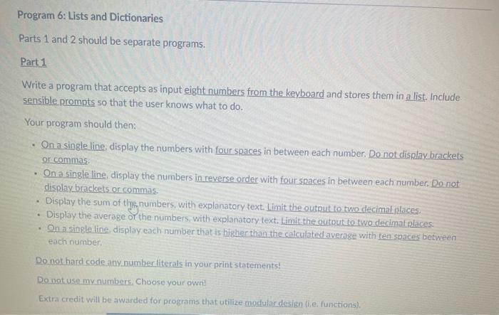 Solved Parts 1 and 2 should be separate programs. Part 1 | Chegg.com