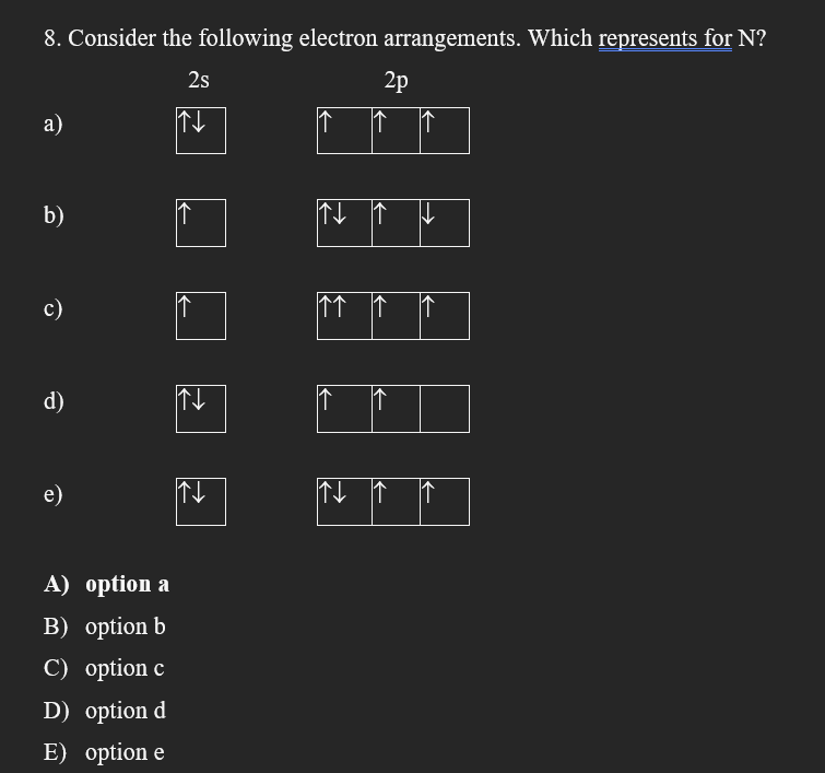 Solved Consider The Following Electron Arrangements Chegg Com