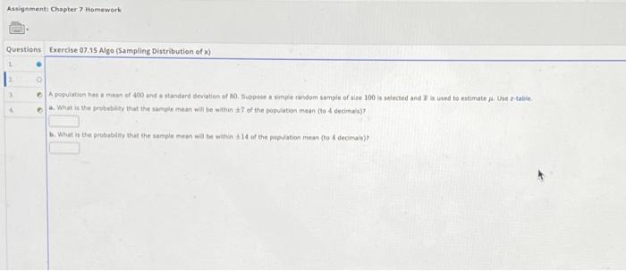 Solved Assignment: Chapter 7 Homework Questions Exercise | Chegg.com