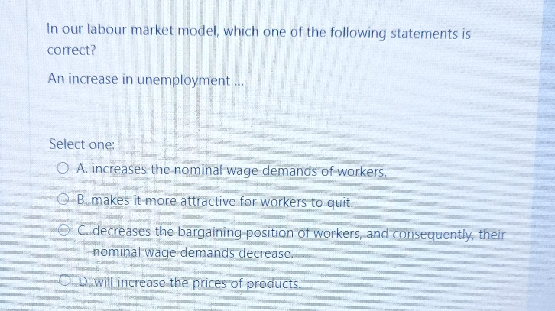 Solved In our labour market model, which one of the