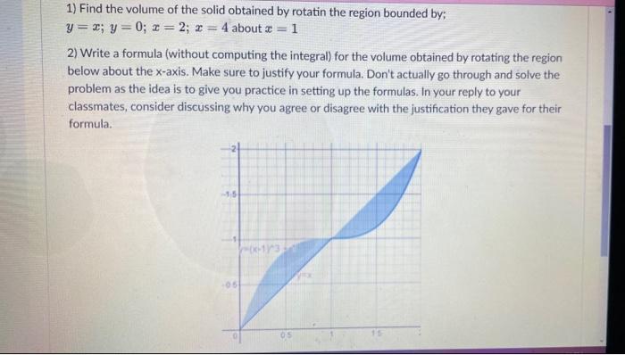 Solved 2 1 Find The Volume Of The Solid Obtained By Rotatin