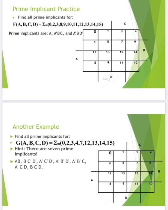 Solved Prime Implicant Practice Find All Prime Implicants | Chegg.com