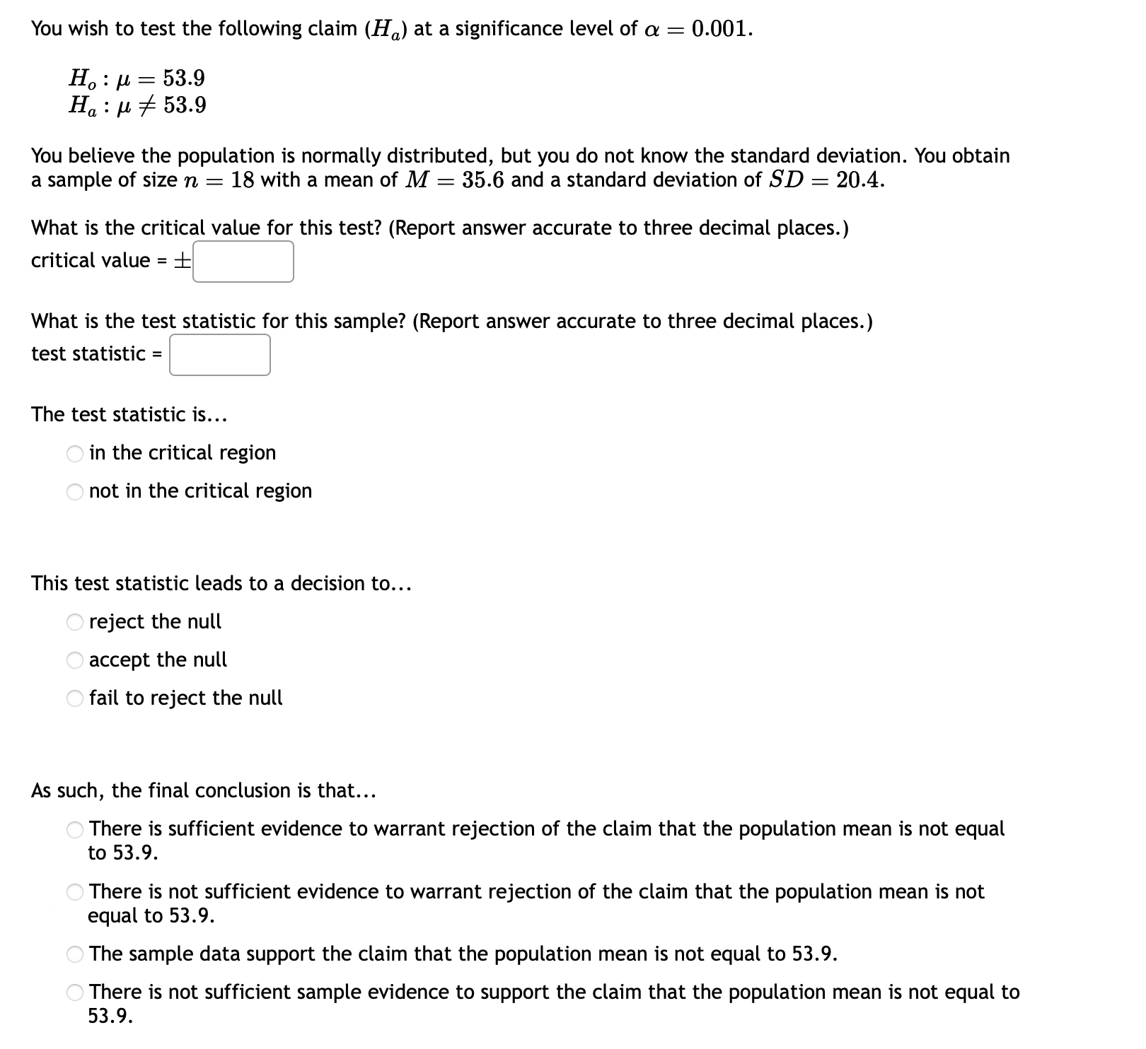 Solved You wish to test the following claim (Ha) ﻿at a | Chegg.com