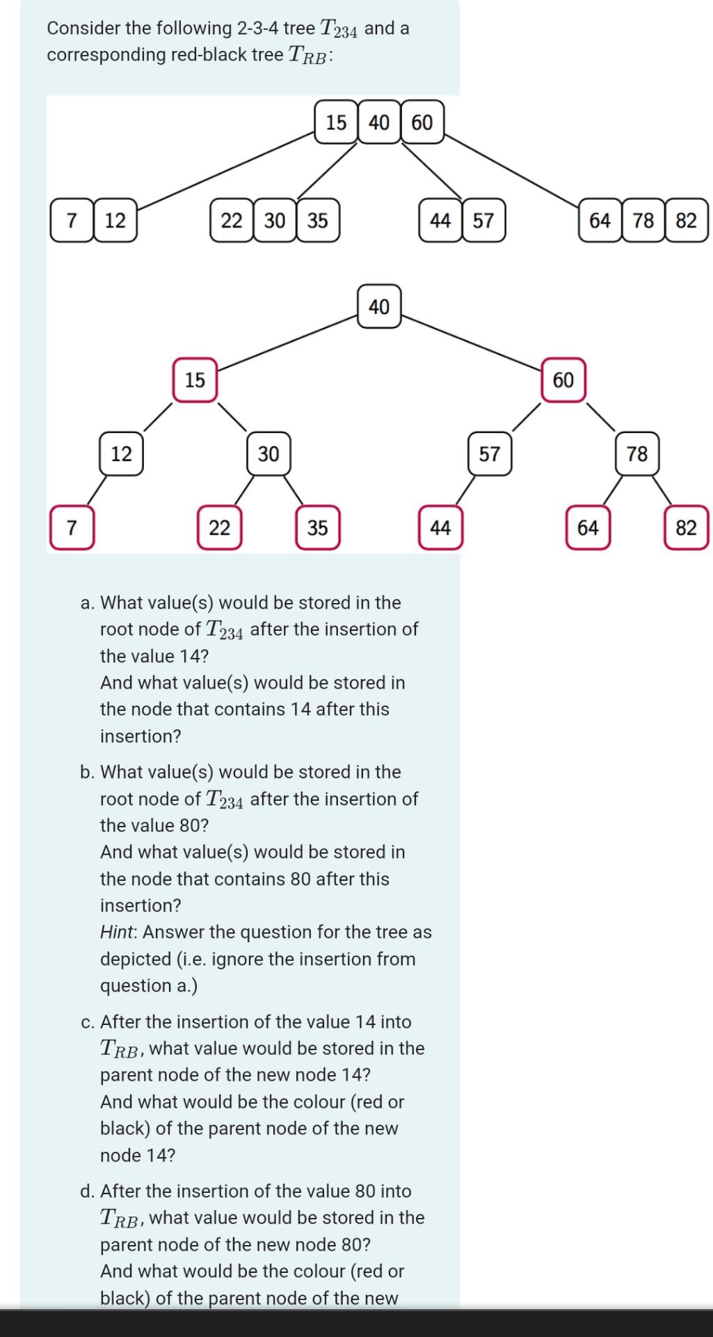 Solved Consider the following 2-3-4 tree T234 and a | Chegg.com
