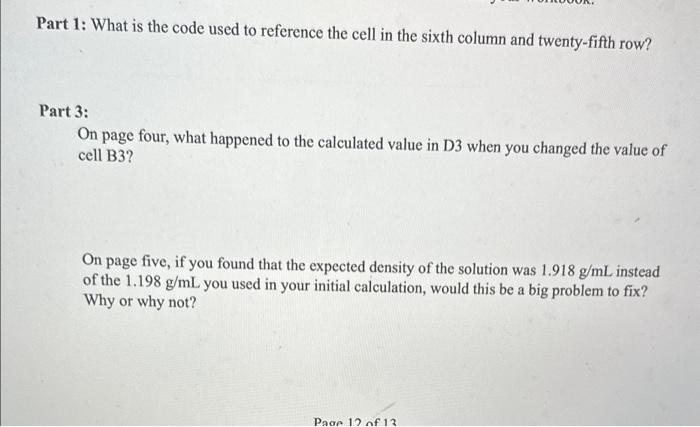 Solved Part 1: What is the code used to reference the cell | Chegg.com