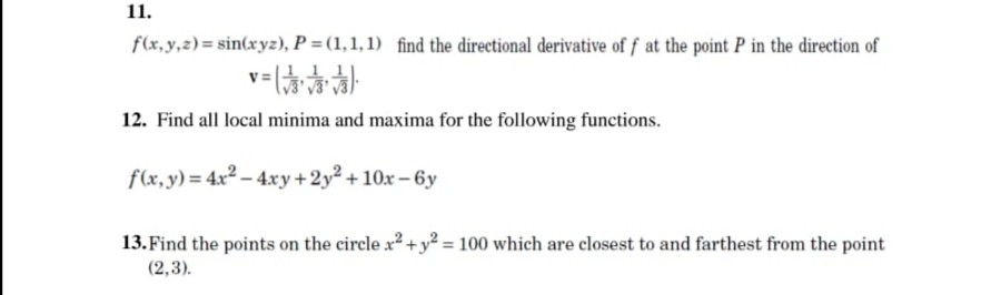 Solved 11 F X Y Z Sin Xyz P 1 1 1 Find The Direc Chegg Com