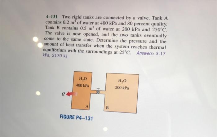 Solved 4-131 Two rigid tanks are connected by a valve. Tank | Chegg.com