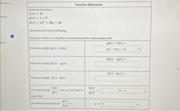 Solved Function Operations Given the functions: | Chegg.com