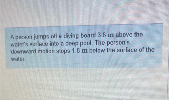 Solved A Person Jumps Off A Diving Board 3.6 M Above The | Chegg.com