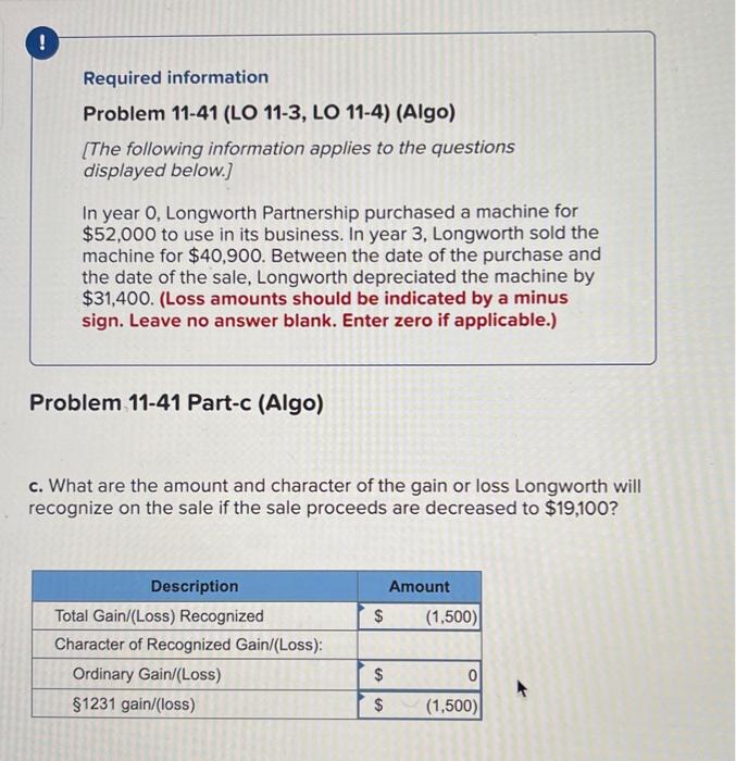 Solved Required Information Problem 11-41 (LO 11-3, LO 11-4) | Chegg.com