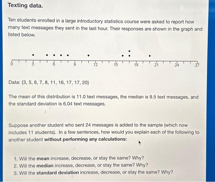 Solved Texting data. Ten students enrolled in a large | Chegg.com
