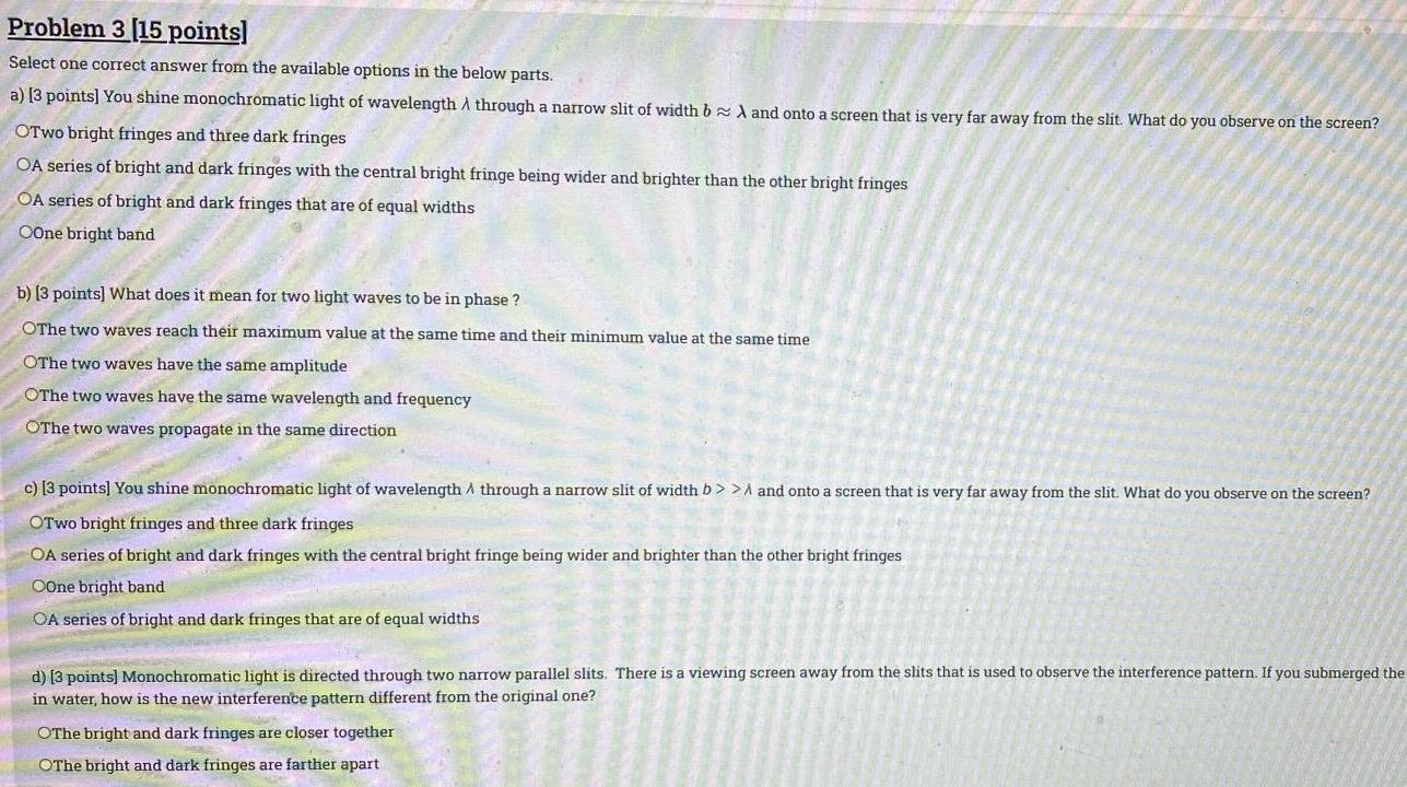 Solved Problem 3 (15 points) Select one correct answer from | Chegg.com